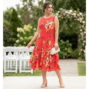 CB Floral Dress Womens Plus Size 18 Wedding Guest Spring Party Cocktail Flowy